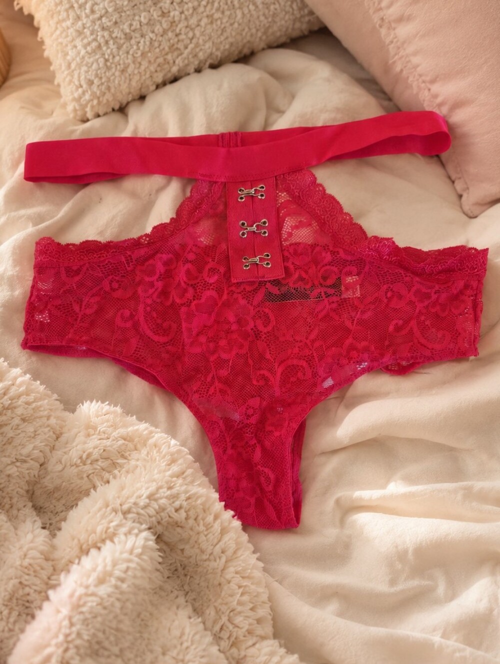 Hot Pink Strappy Lace High-Waist Cheeky Panties WW